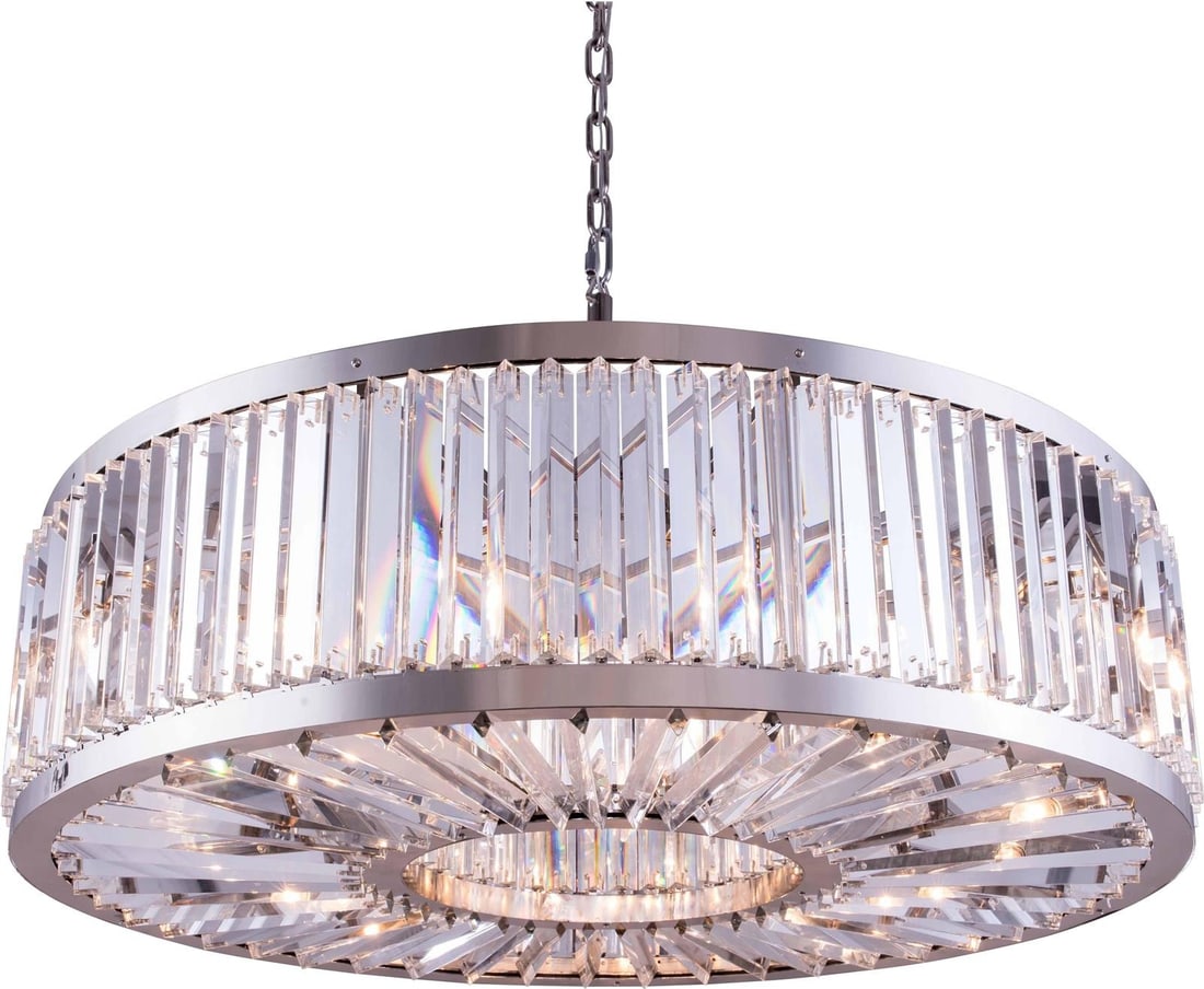 Chelsea Crystal Pendant Lamp Clear Polished Nickel 10 Bulbs: Chelsea Crystal Pendant Lamp Clear Polished Nickel 10 Bulbs Illuminate your space with this exquisite Elegant Crystal Pendant Lamp. Featuring a stunning clear finish, this lamp is designed with royal-