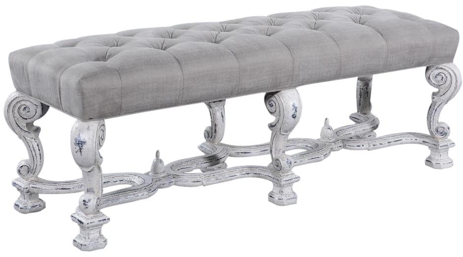 Antique Style Catalan Bench with Tufted Fabric and Nailhead Trim (1 of 2)