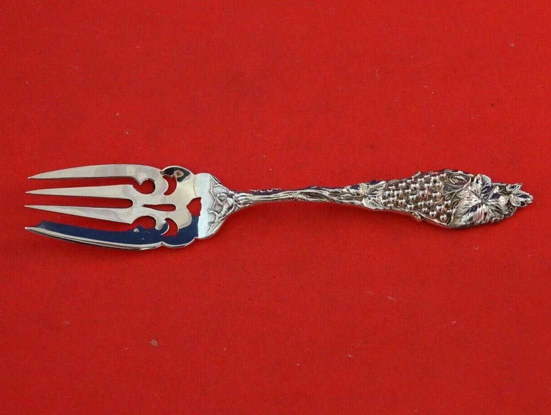 Watson Fruit Series Sterling Silver Salad Fork Pierced Grapes 6 3/8 in Engraved Moore (1 of 6)