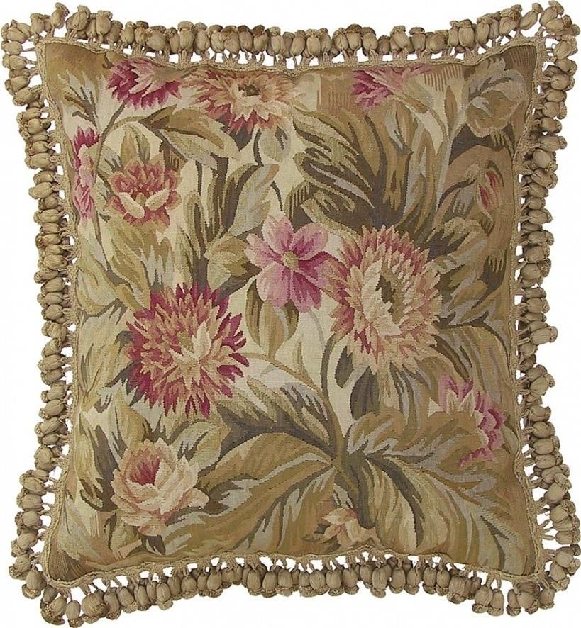 Provence Home Aubusson Floral Wool Pillow Velvet Back 22x22: Provence Home Aubusson Floral Wool Pillow Velvet Back 22x22 Enhance your home decor with this exquisite handwoven wool floral pillow featuring a luxurious velvet back. This square pouf, measuring 22 i