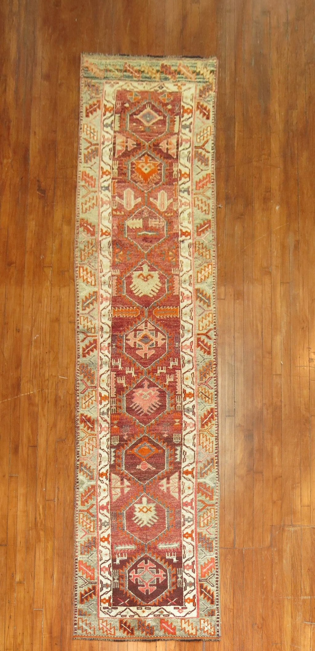 2' 11" x 13' 9" Anatolian runner rug mid 20th century: 2' 11" x 13' 9" Anatolian runner rug mid 20th century Mid-20th century Anatolian Turkish runner rug with geometric patterning. This pre-owned piece reflects the traditional Anatolian runner form and o