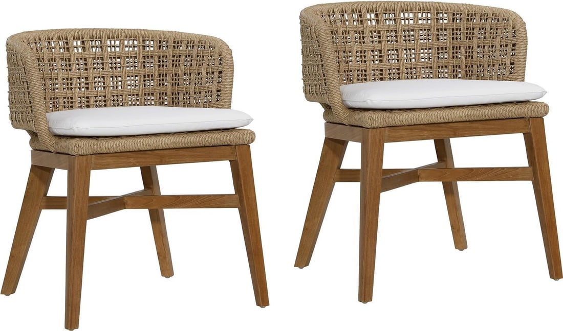 Keith Outdoor Teak Dining Chairs with Ivory Cushions: Keith Outdoor Teak Dining Chairs with Ivory Cushions Enhance your outdoor dining experience with these luxurious teak chairs, designed for alfresco enjoyment. Crafted from durable teak wood, they feat