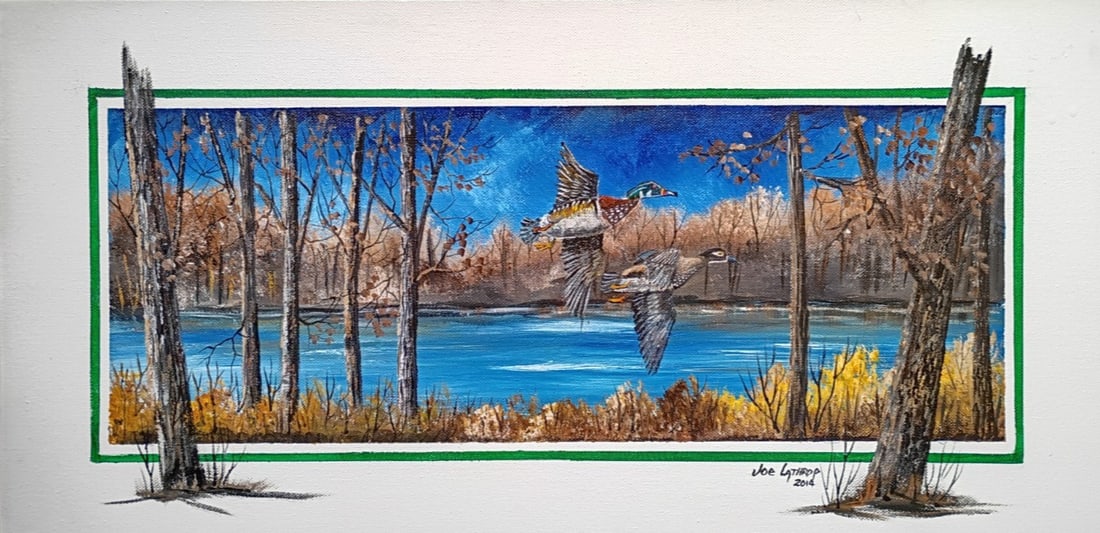 Joe Lathrop original oil painting on canvas duck scene 12x24 (1 of 7)