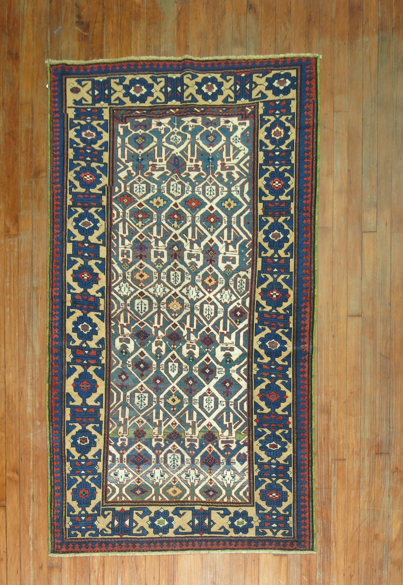 3' 7" x 6' 1" Late 19th Century Caucasian Kuba Rug: 3' 7" x 6' 1" Late 19th Century Caucasian Kuba Rug Antique Caucasian Kuba Konakend rug from the late 19th century. This pre-owned small rug is identified as Caucasian, Kuba, Shirvan, and Talish. Speci