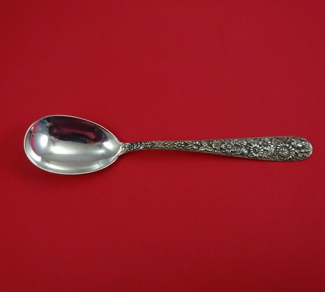Kirk Repousse Sterling Silver Preserve Spoon Ovoid Bowl 7 Inch: Kirk Repousse Sterling Silver Preserve Spoon Ovoid Bowl 7 Inch This exquisite Repousse by Kirk sterling silver preserve spoon features an elegant ovoid bowl, measuring 7 inches in length. Crafted with