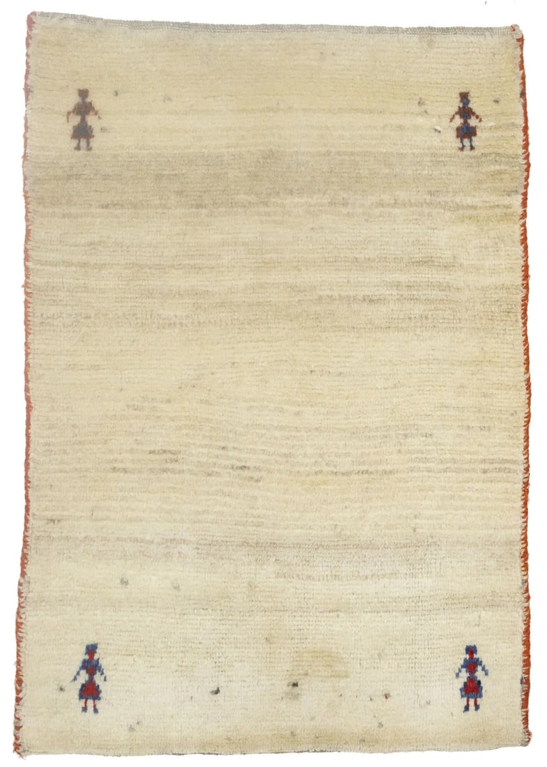 Vintage Handmade Cream Tribal Wool Area Rug 2'9 x 3'11: Vintage Handmade Cream Tribal Wool Area Rug 2'9 x 3'11 Enhance your space with this beautiful Cream Tribal Modern Handmade Oriental Rug, perfect for bedrooms, kids' rooms, or bathrooms. This unique ar