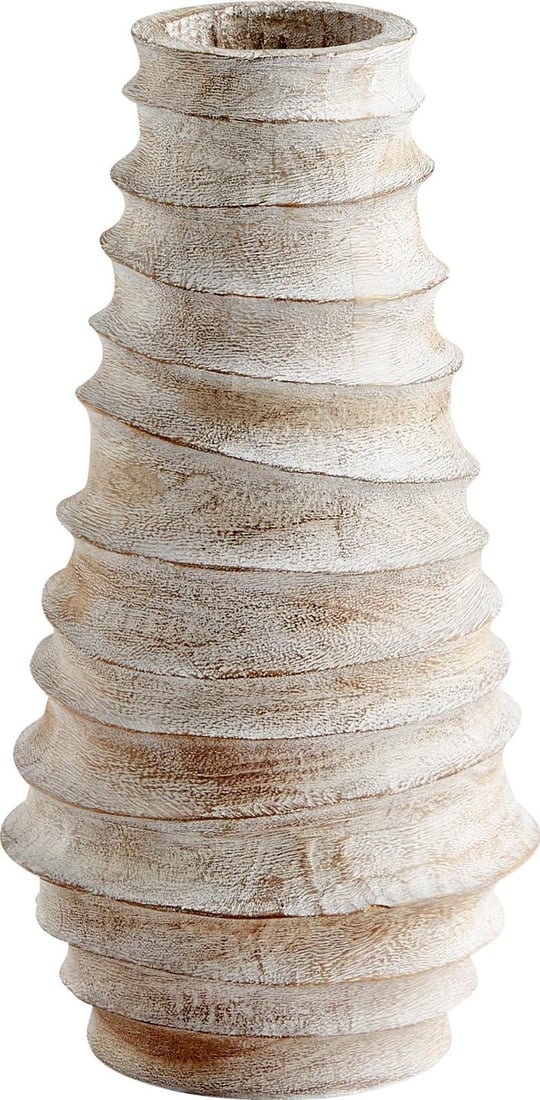 Cyan Giorgio Whitewashed Ribbed Wooden Vase 17.25H Farmhouse Style: Cyan Giorgio Whitewashed Ribbed Wooden Vase 17.25H Farmhouse Style This beautifully crafted cream-toned cylindrical vase features a ribbed design, making it a perfect addition to your farmhouse-style 