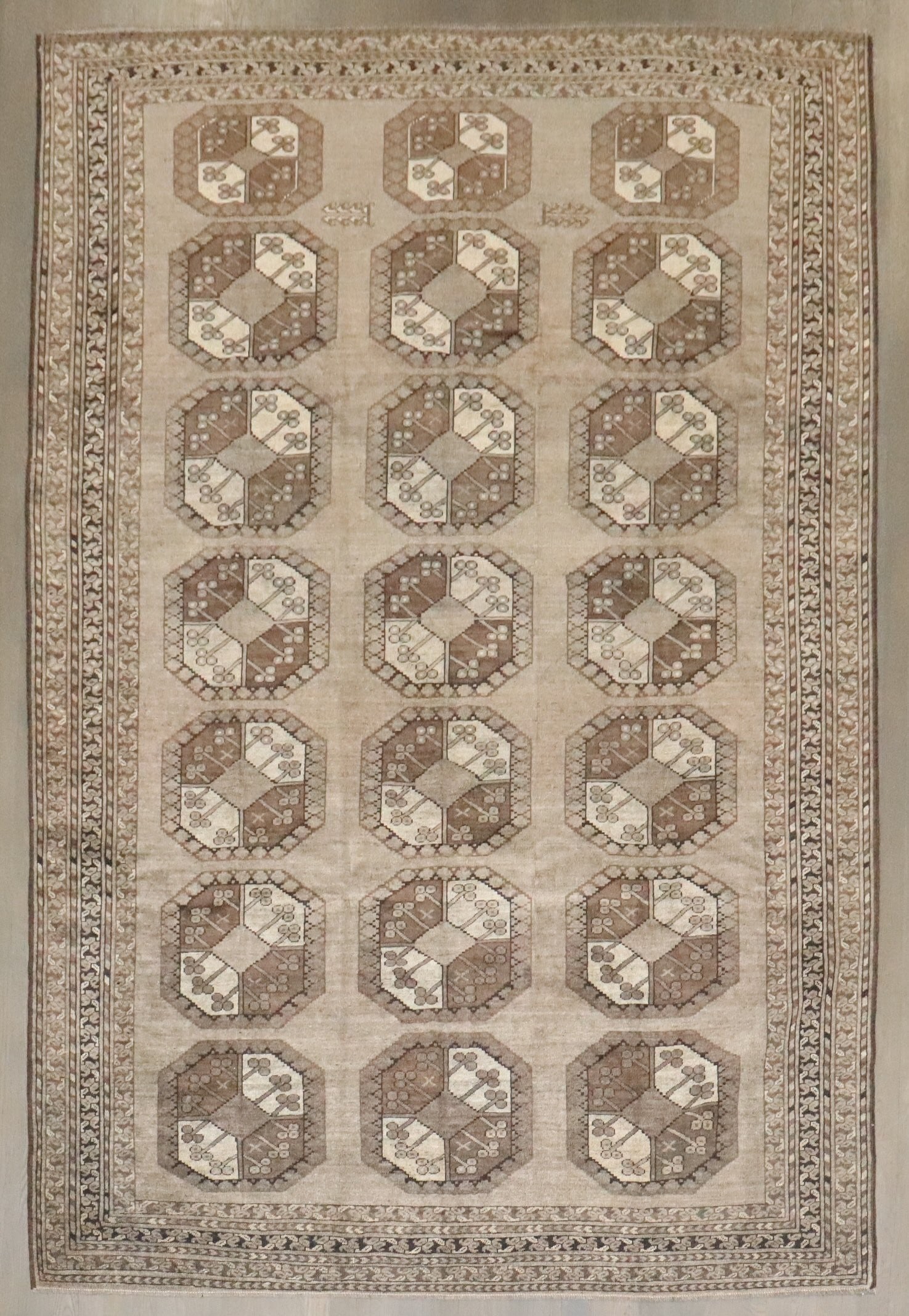 6' 4" x 9' 1" Afghan Ersari Tribal Rug Brown Gray: 6' 4" x 9' 1" Afghan Ersari Tribal Rug Brown Gray A pre-owned 1930s Afghan Ersari tribal rug in brown and gray. This intermediate-size rug features the traditional Ersari type and offers a classic tri