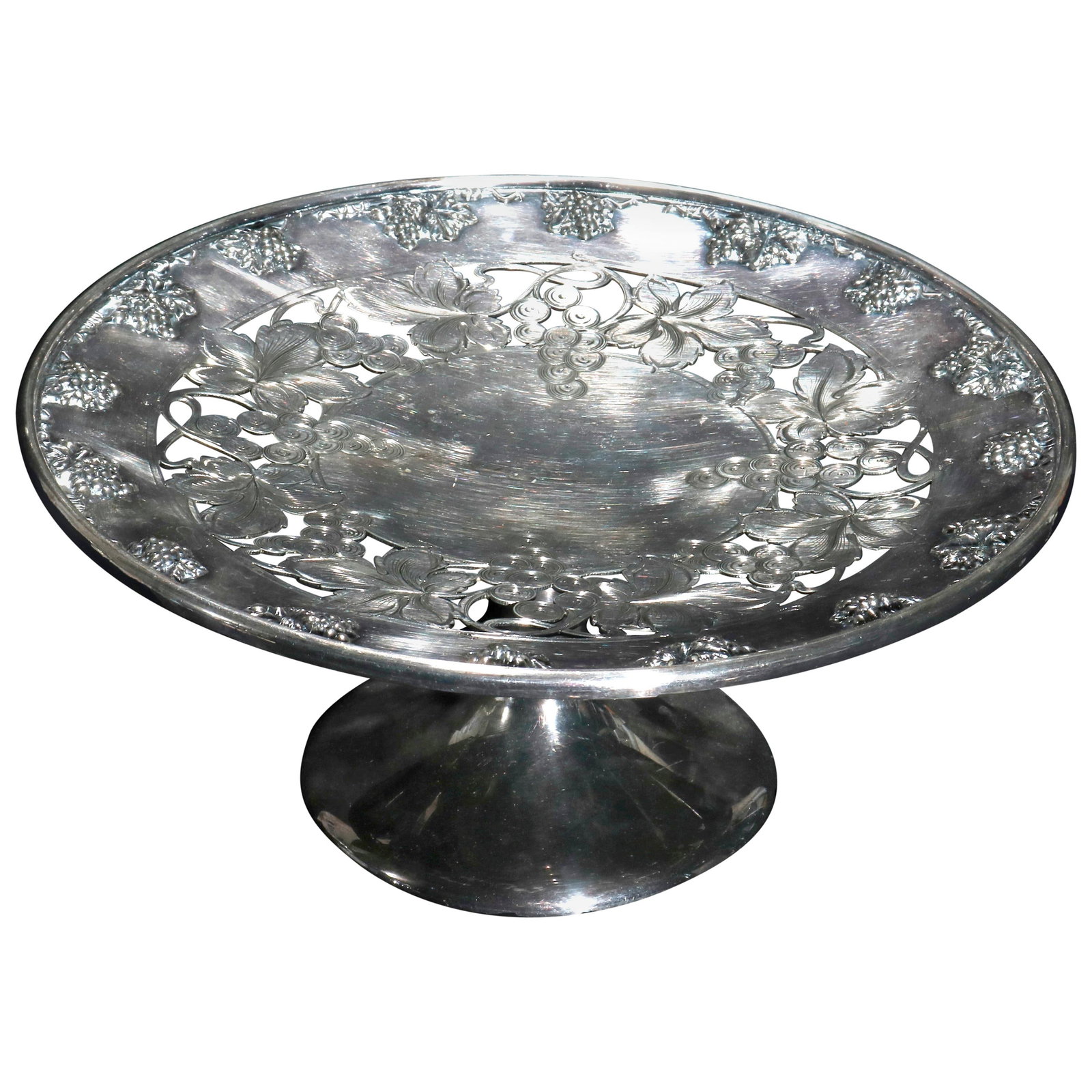 Victorian Silver Plate Compote with Reticulated Grape and Leaf Motif Circa 1900 (1 of 5)