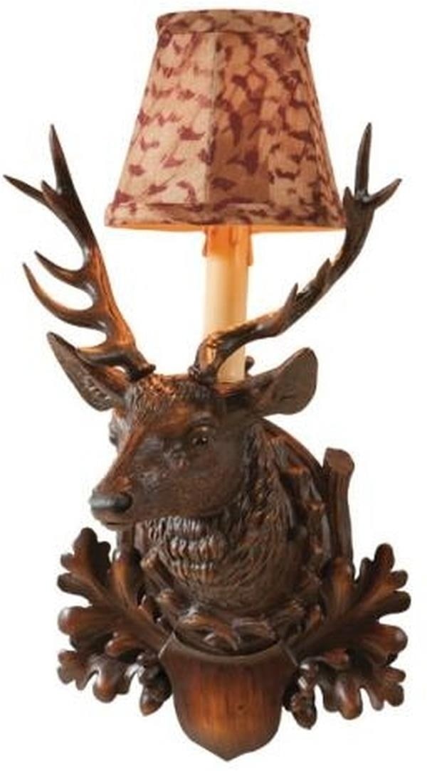 Lodge Style Resin Stag Wall Sconce with Pheasant Feather Shade: Lodge Style Resin Stag Wall Sconce with Pheasant Feather Shade This item is made at time of order. Please allow 42 to 70 days for production. Illuminate your space with this stunning Resin Stag Wall S