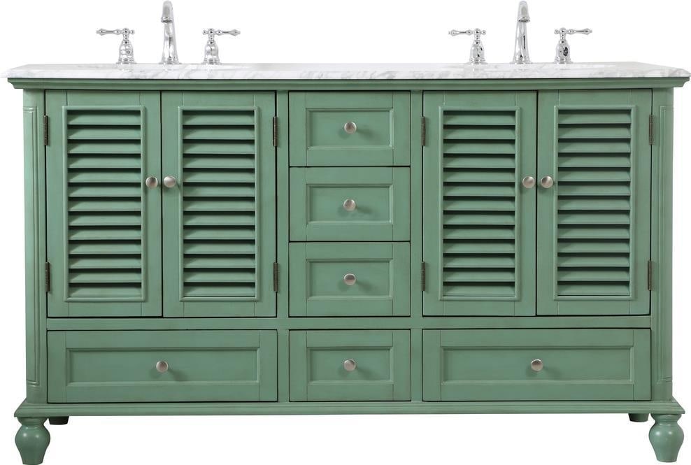 Elegant Lighting 60 Inch Mint Double Bathroom Vanity: Elegant Lighting 60 Inch Mint Double Bathroom Vanity Elevate your bathroom decor with this stunning 60-Inch Vintage Style Mint Double Vanity. Crafted in a charming vintage style, it features a unique 