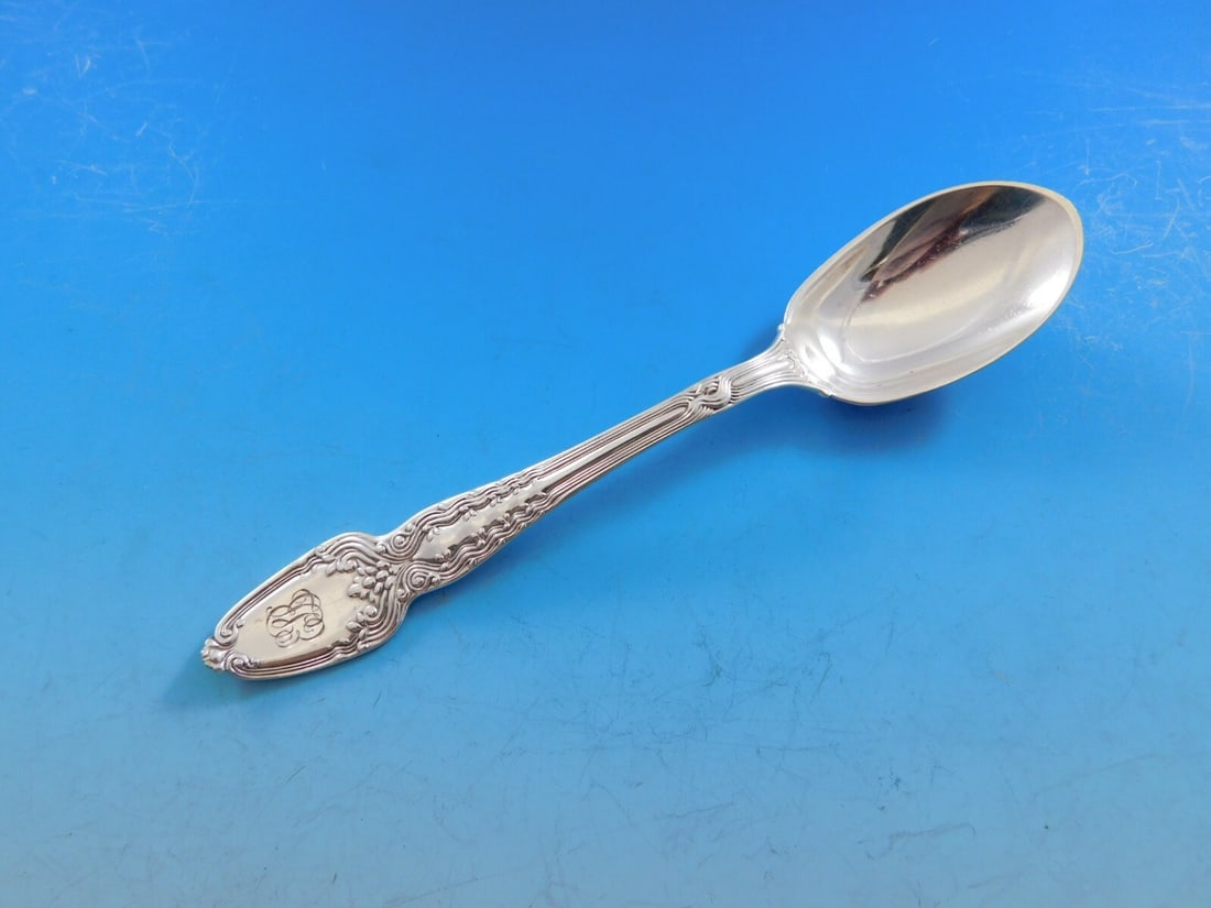 Tiffany & Co. Broom Corn Sterling Silver Ice Cream Spoon Monogrammed 5 3/4": Tiffany & Co. Broom Corn Sterling Silver Ice Cream Spoon Monogrammed 5 3/4" This exquisite ice cream spoon from Tiffany & Co. features the elegant Broom Corn pattern, making it a delightful addition t