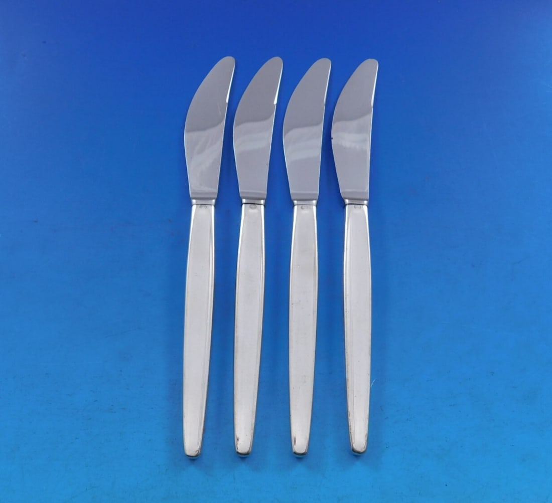 Georg Jensen Cypress Sterling Silver Butter Spreader Set 4pcs Modern Design: Georg Jensen Cypress Sterling Silver Butter Spreader Set 4pcs Modern Design Enhance your dining experience with this exquisite set of four butter spreaders from the Cypress pattern by Georg Jensen. Ea