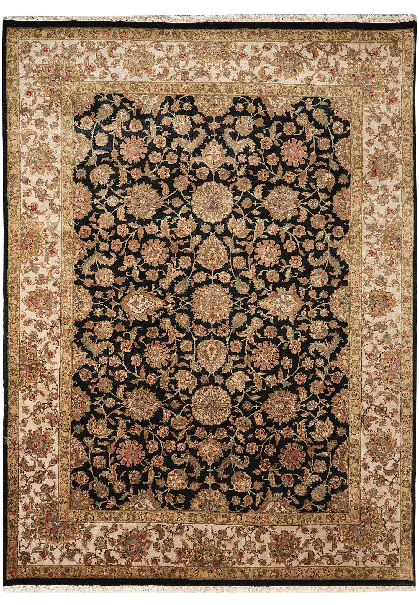 9 x 12 Hand Knotted Black Jaipur Wool Rug: 9 x 12 Hand Knotted Black Jaipur Wool Rug Free continental US Shipping This 9 x 12 Jaipur rug features a bold black design with classic traditional Indian craftsmanship and contemporary appeal. It is 