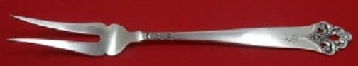Marthinsen Lillemor Sterling Silver Serving Fork 2 Tine 9": Marthinsen Lillemor Sterling Silver Serving Fork 2 Tine 9" Sterling silver cold meat serving fork in the Lillemor pattern by Marthinsen. This 2-tine fork measures 9 inches and is not monogrammed. It i
