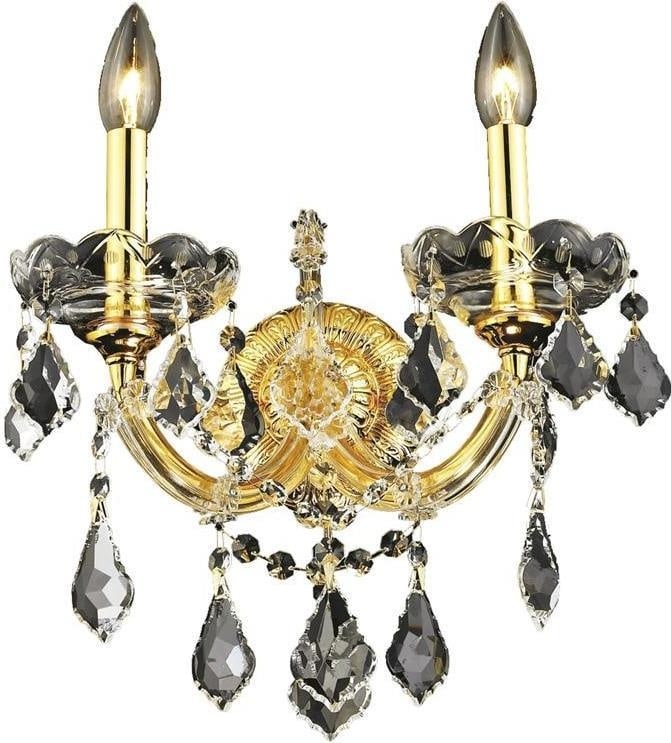 Elegant Lighting Maria Theresa Rococo Gold Crystal Wall Sconce 2-Light: Elegant Lighting Maria Theresa Rococo Gold Crystal Wall Sconce 2-Light Illuminate your space with this stunning 2-Light Wall Sconce, beautifully designed in the Rococo style. Crafted from royal-cut cl