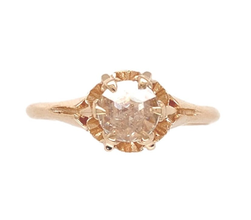Victorian Era 14k Yellow Gold Rose Cut Diamond Ring Size 7: Victorian Era 14k Yellow Gold Rose Cut Diamond Ring Size 7 This Victorian-era ring features a genuine, earth-mined rose cut diamond weighing approximately 0.37 carats, set in 14k yellow gold. The diam