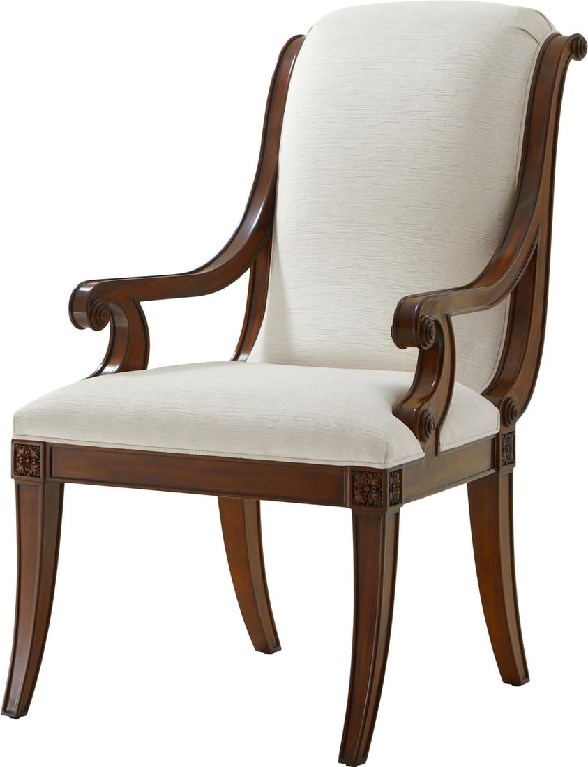 Theodore Alexander Mahogany Armchair English Traditional Style: Theodore Alexander Mahogany Armchair English Traditional Style Introducing the Timeless Mahogany Armchair by Theodore Alexander, a perfect blend of elegance and comfort. This chair features a stunning
