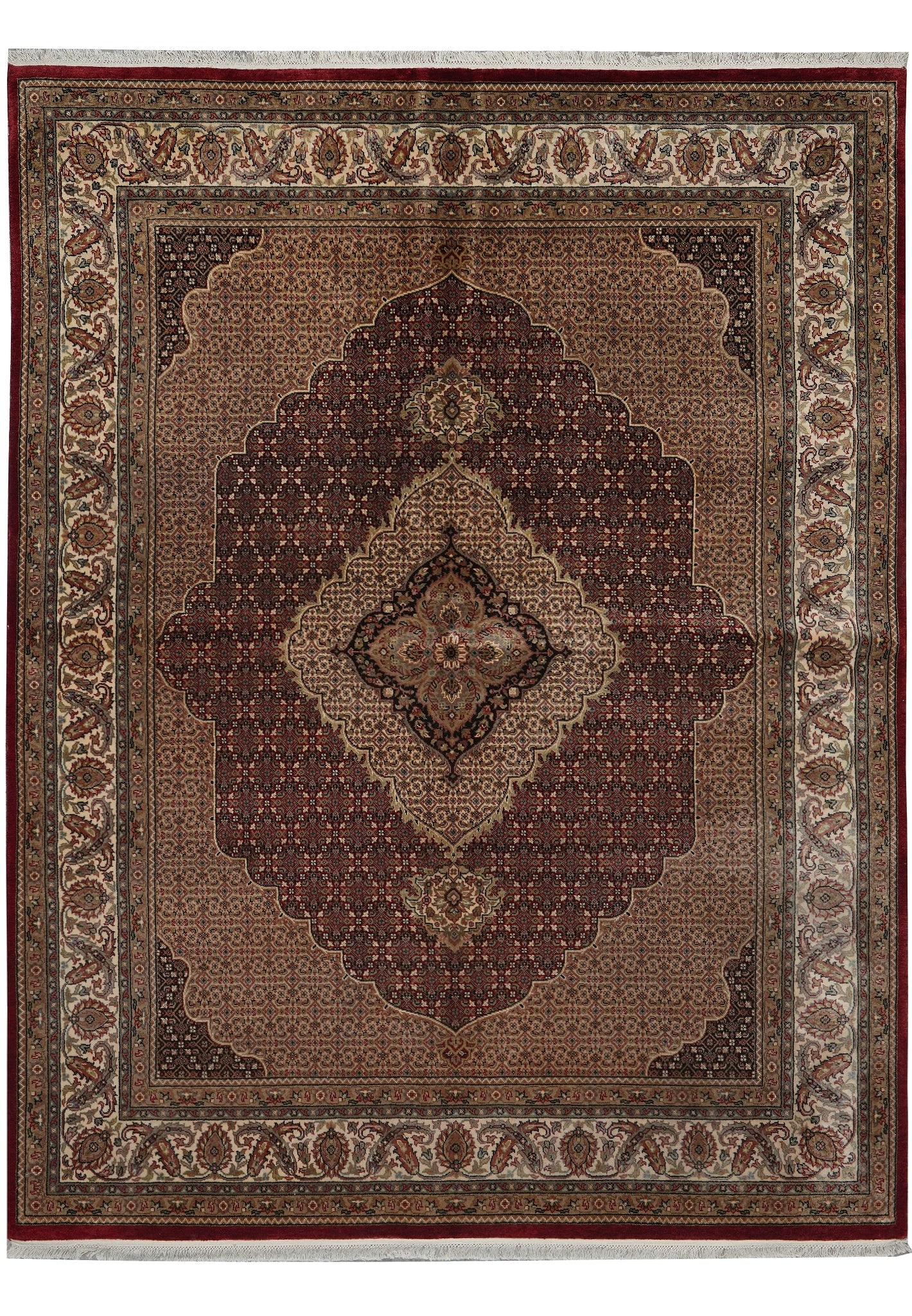 6.6 x 8.3 Hand-Knotted Persian Tabriz Mahi Herati Wool Silk Rug: 6.6 x 8.3 Hand-Knotted Persian Tabriz Mahi Herati Wool Silk Rug Free continental US Shipping This hand-knotted area rug from Iran features a traditional Persian Tabriz Mahi Herati design, crafted with