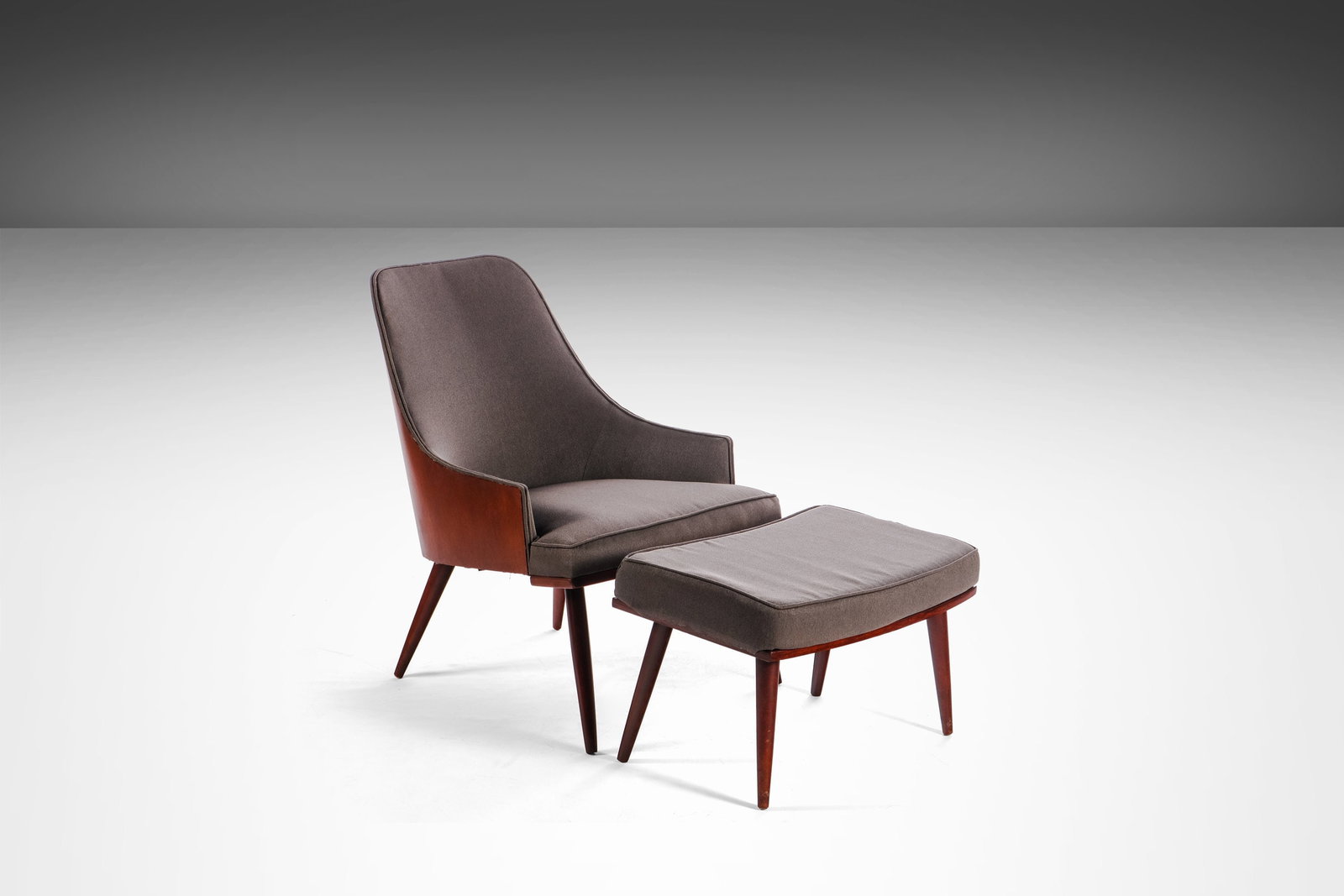 Mid-Century Modern Walnut Lounge Chair Ottoman Set in Style of Milo Baughman (1 of 10)