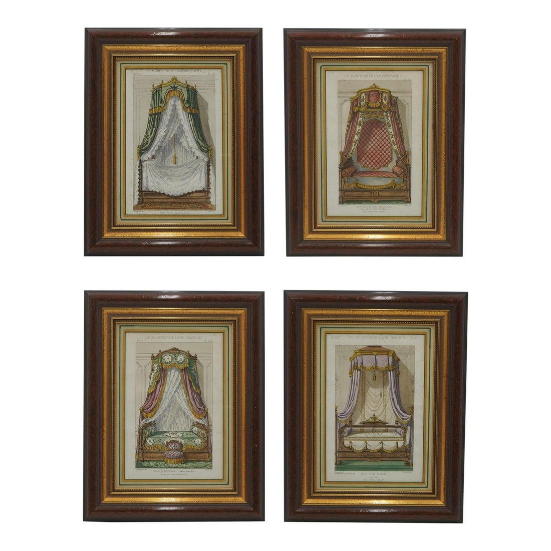 4 Framed French Hand Colored Etchings 18th Century Style 12w x 1d x 15h Set of 4 (1 of 10)