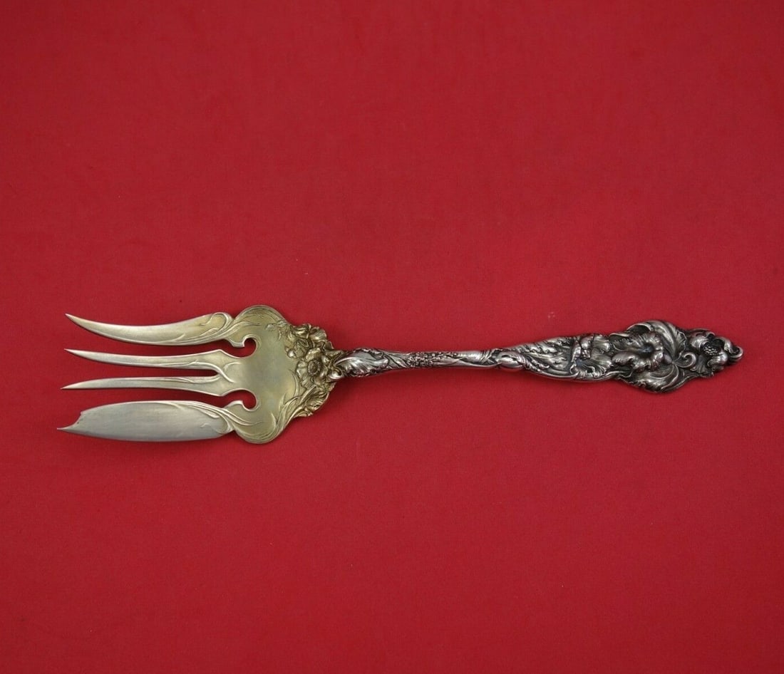 Reed and Barton Les Six Fleurs Sterling Silver Cold Meat Fork Art Nouveau 9.25 in (1 of 2)