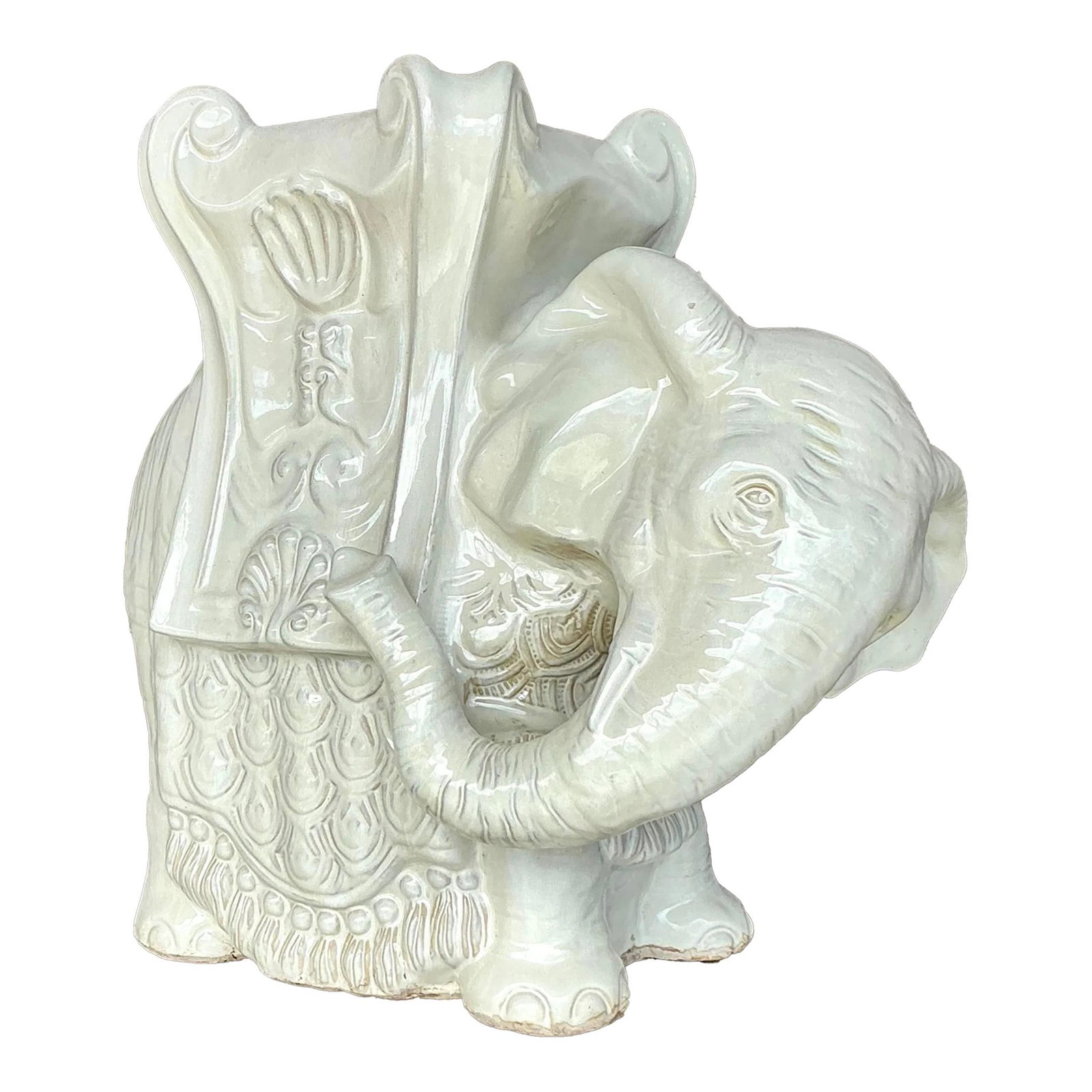 Vintage Boho Ivory Ceramic Elephant Stool Decorative Accent (1 of 9)