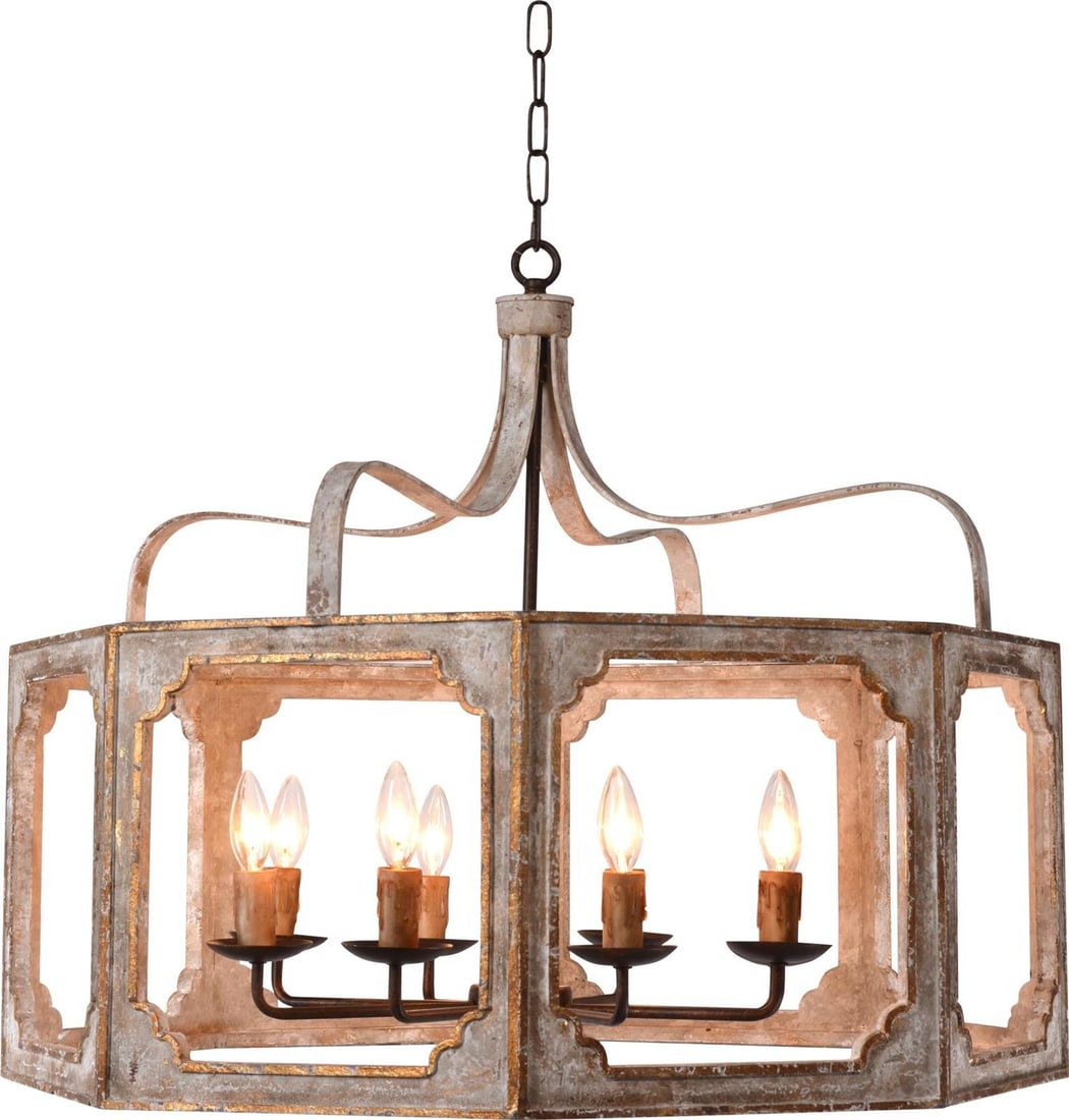 Terracotta Nadia White Octagon Chandelier UL-Listed 8 Bulb: Terracotta Nadia White Octagon Chandelier UL-Listed 8 Bulb Illuminate your space with this stunning European Style Antique White Chandelier, designed to add a touch of vintage elegance. This chandelie