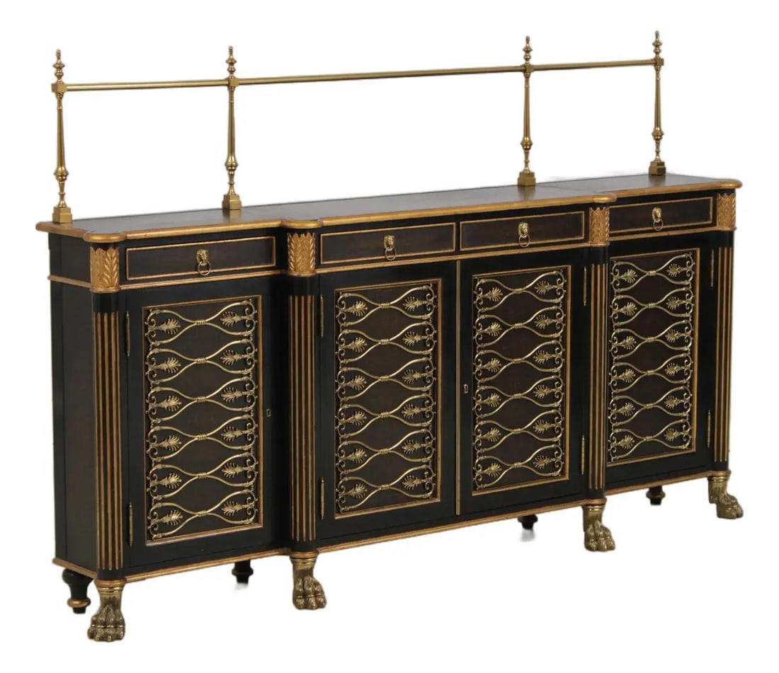 Theodore Alexander leather top sideboard with brass gallery 80w x 12.5d x 52h (1 of 10)