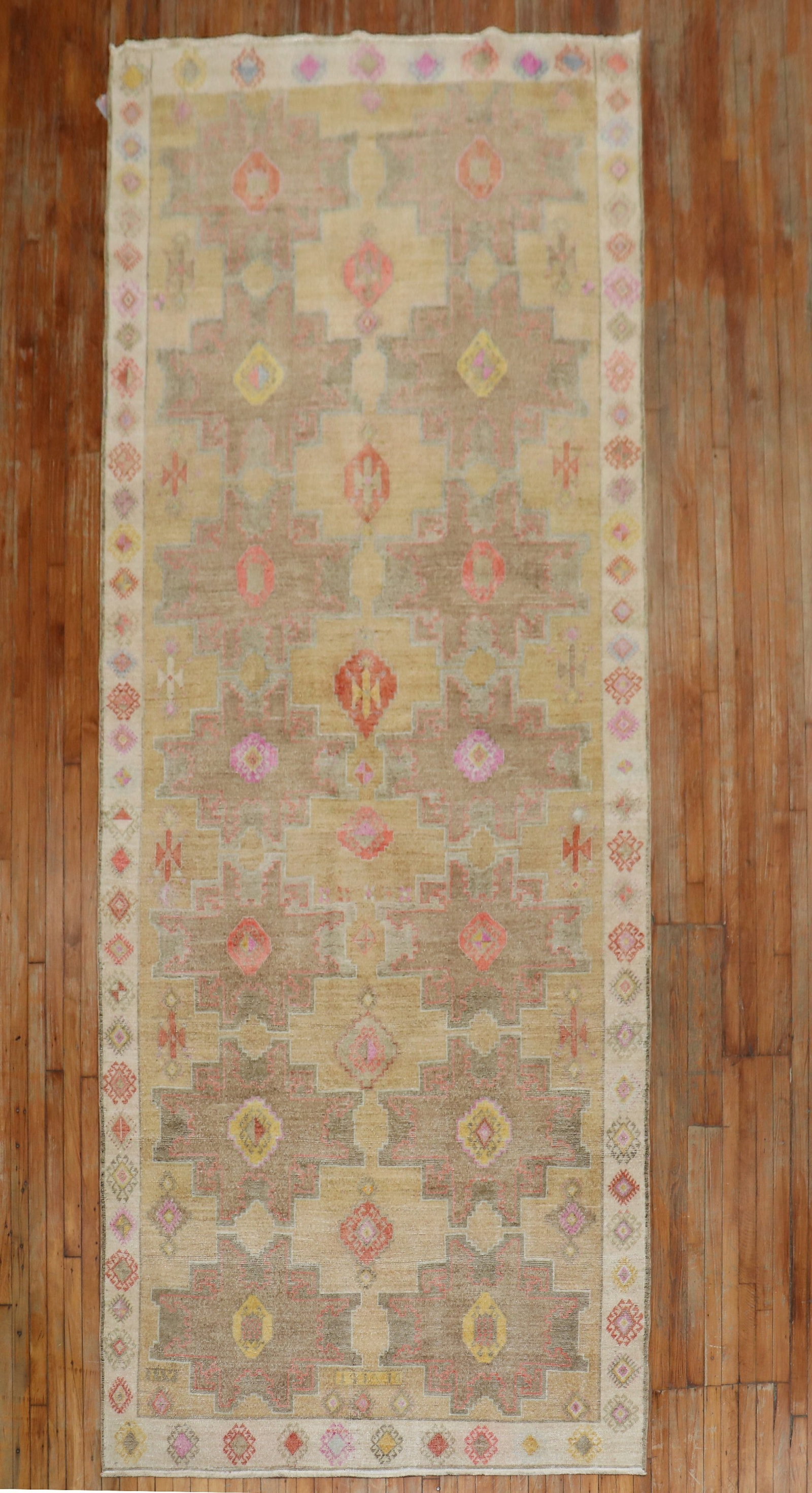 5' 11" x 15' 8" Turkish Kars Gallery Rug Mid 20th Century: 5' 11" x 15' 8" Turkish Kars Gallery Rug Mid 20th Century Mid-20th century Turkish Village rug in a corridor gallery size. This pre-owned Kars type rug features a geometric pattern, consistent with th