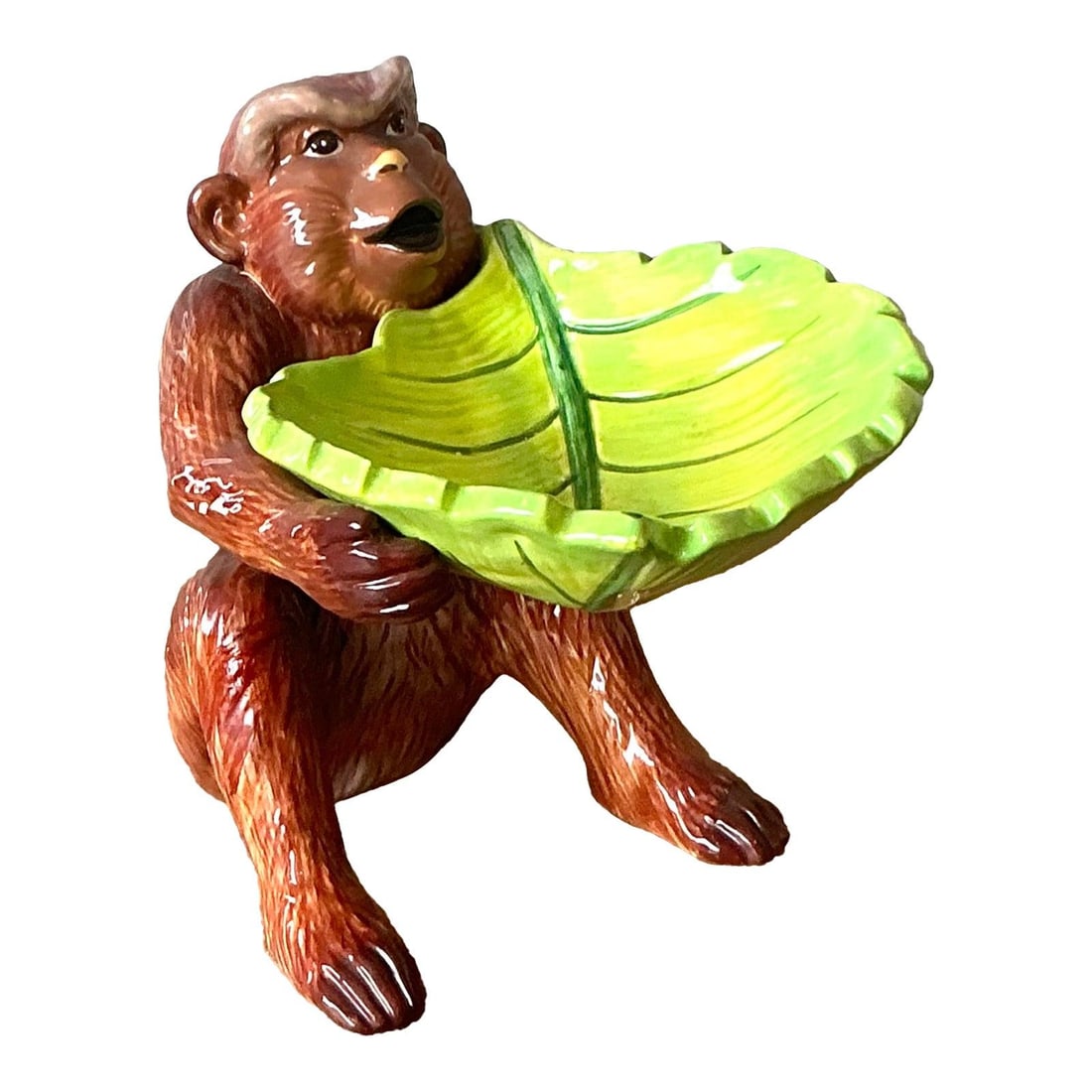 Mid-Century Glazed Ceramic Monkey Catch-All Leaf Tray (1 of 6)
