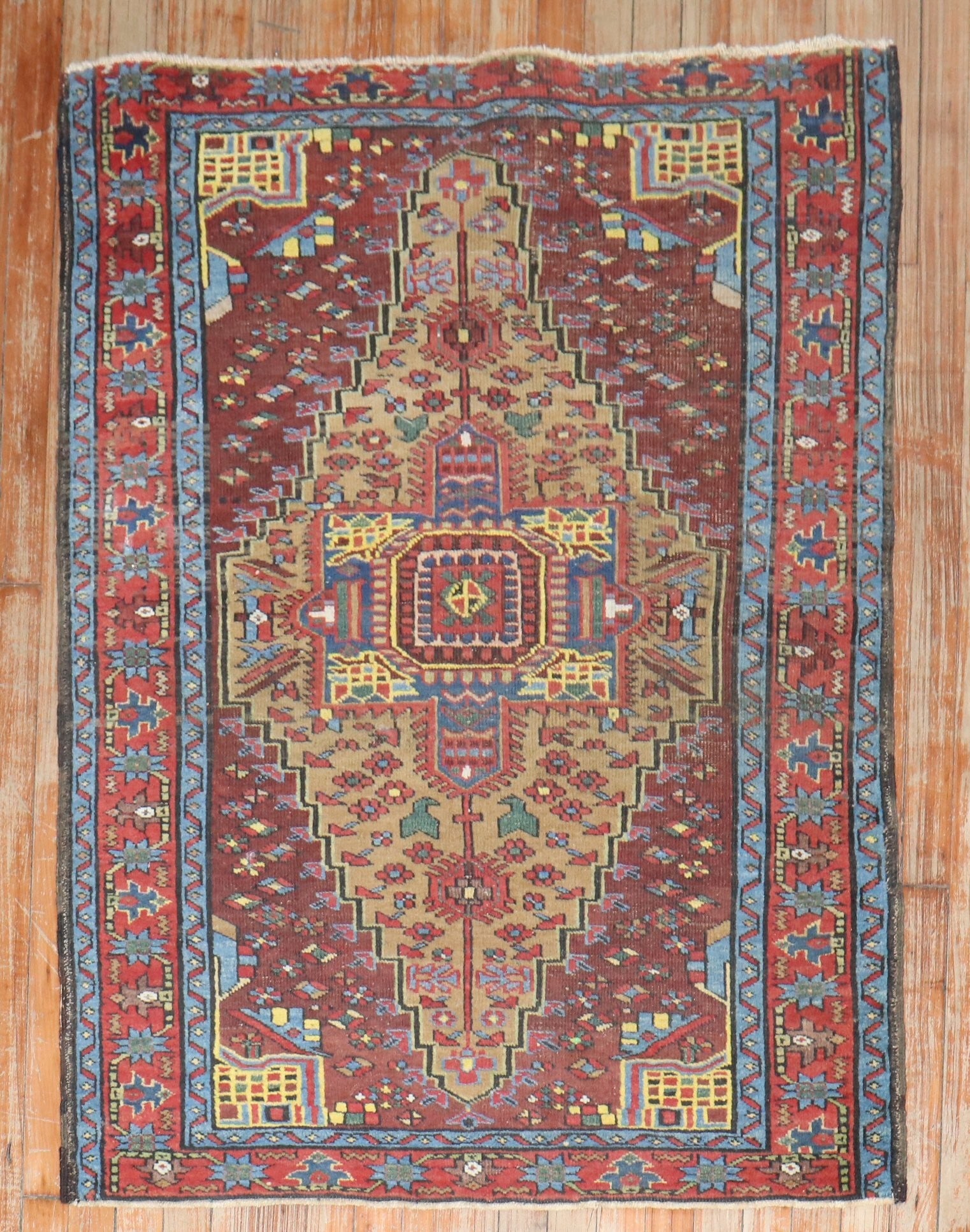 3' 4" x 4' 5" Persian Serab Small Square Rug: 3' 4" x 4' 5" Persian Serab Small Square Rug Vintage Persian Serab rug from the 1930s with a geometric design. This pre-owned piece is categorized as a small square rug. Specifications Origin: Persian