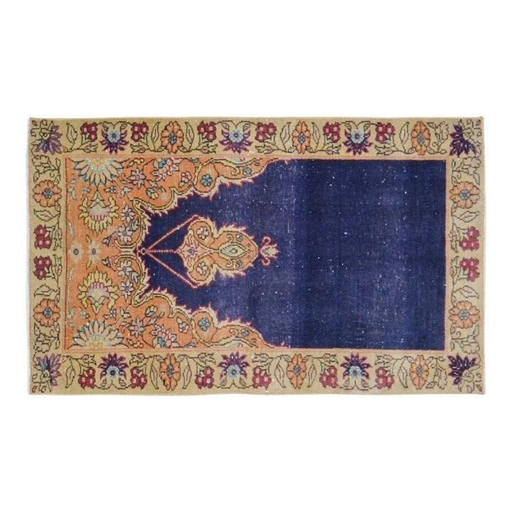 Blue Wool Hand-Knotted Anatolian Rug 2'3 x 4 Vintage Turkish: Blue Wool Hand-Knotted Anatolian Rug 2'3 x 4 Vintage Turkish This vintage Turkish Anatolian rug is hand-knotted from wool using traditional techniques, showcasing a rich texture and timeless craftsman