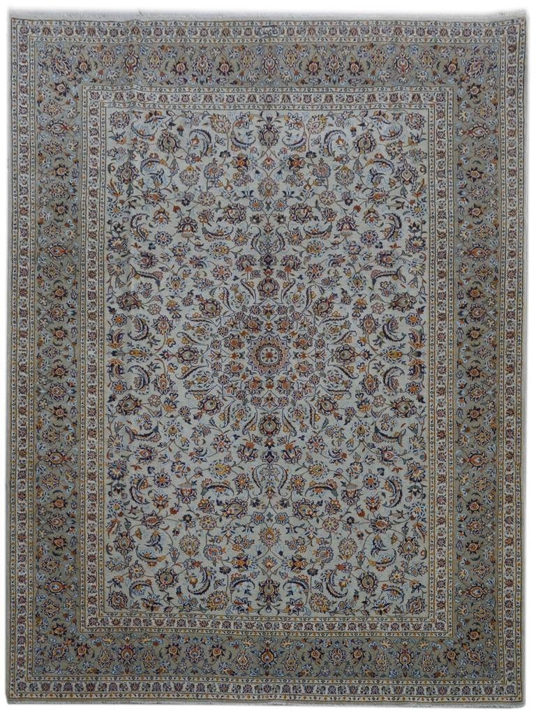 Exquisite 10' x 13.4' Persian Signed Kashan Rug Light Green Wool (1 of 6)