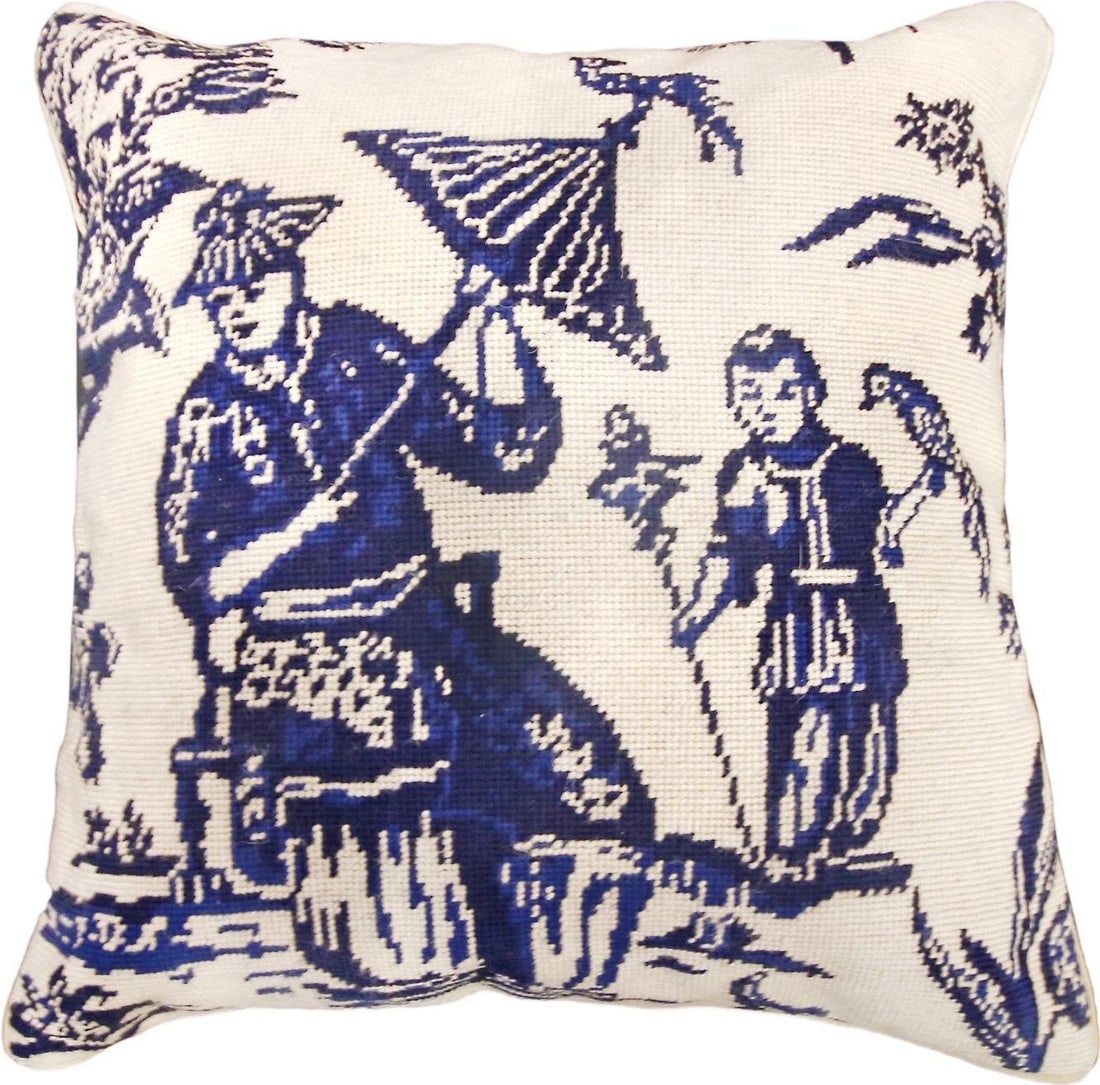 Chinoiserie Cushion 18x18 Blue Bird Design: Chinoiserie Cushion 18x18 Blue Bird Design Elevate your home decor with this exquisite vintage-style blue Chinoiserie cushion, designed to bring a touch of elegance to any space. This cushion features