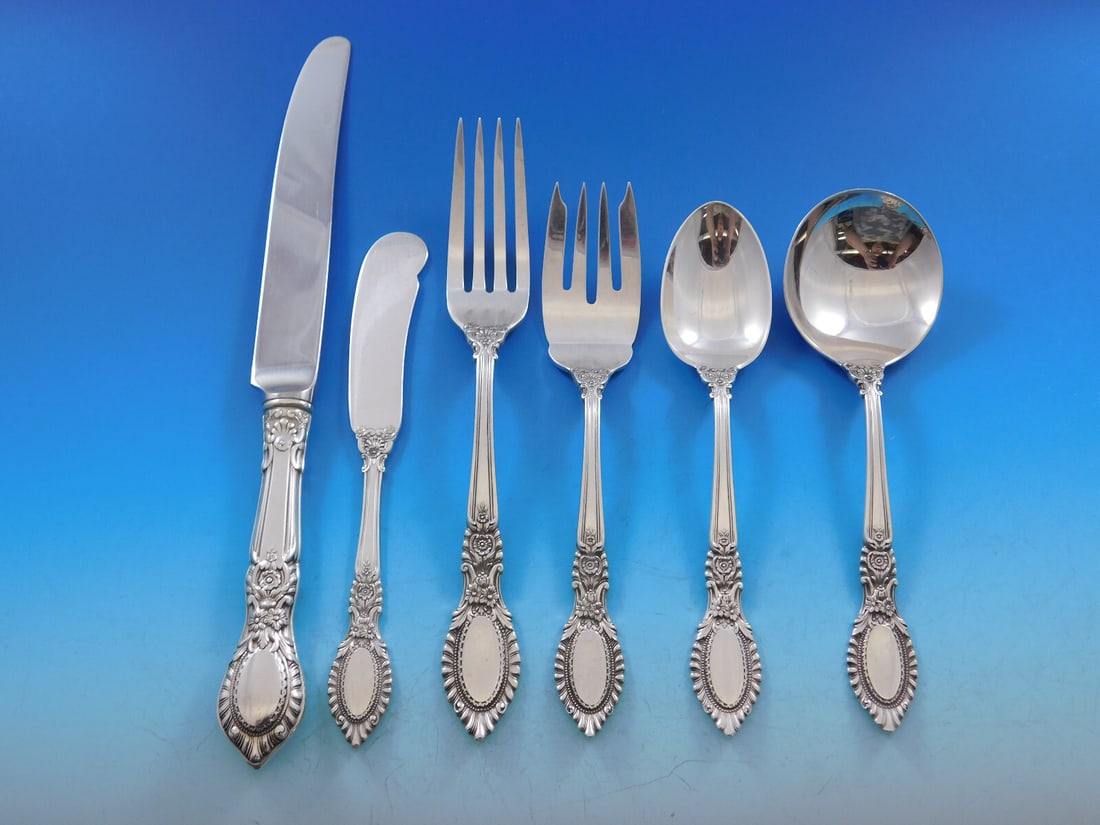 Reed Barton Guildhall Sterling Silver 76 Piece Flatware Service for 12: Reed Barton Guildhall Sterling Silver 76 Piece Flatware Service for 12 This is a Guildhall pattern sterling silver flatware set by Reed & Barton, consisting of 76 pieces. The set features heirloom qua