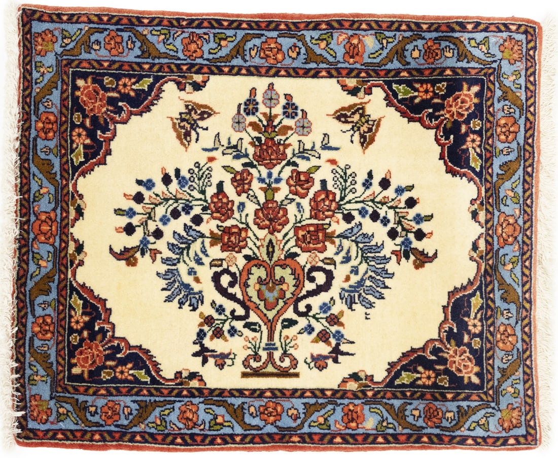 Hand-Knotted Wool Indo-Bidjar Area Rug 2'3 x 1'11 Floral Tribal Pattern: Hand-Knotted Wool Indo-Bidjar Area Rug 2'3 x 1'11 Floral Tribal Pattern This hand-knotted Indo-Bidjar oriental rug features a floral tribal design with a unique combination of cream, light blue, purpl