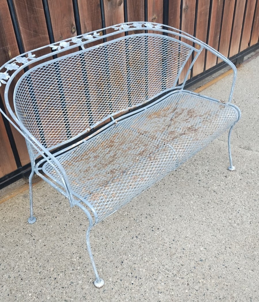 Woodard wrought iron patio loveseat bench 47 inch white mesh (1 of 5)