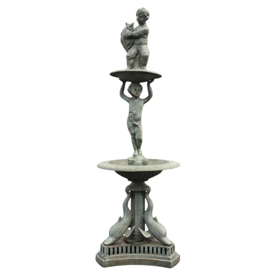Mid 20th Century Cast Iron Garden Fountain with Cherub and Dolphin Figures (1 of 10)