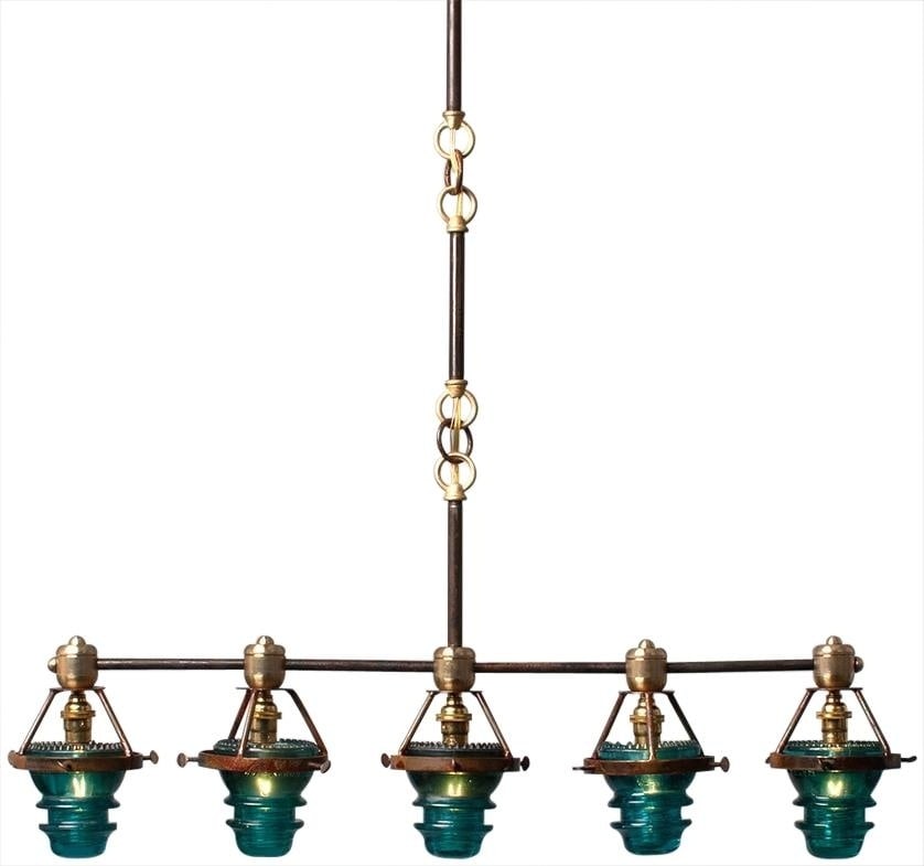 Industrial Brass Bowl Chandelier with Insulator Lights (1 of 2)