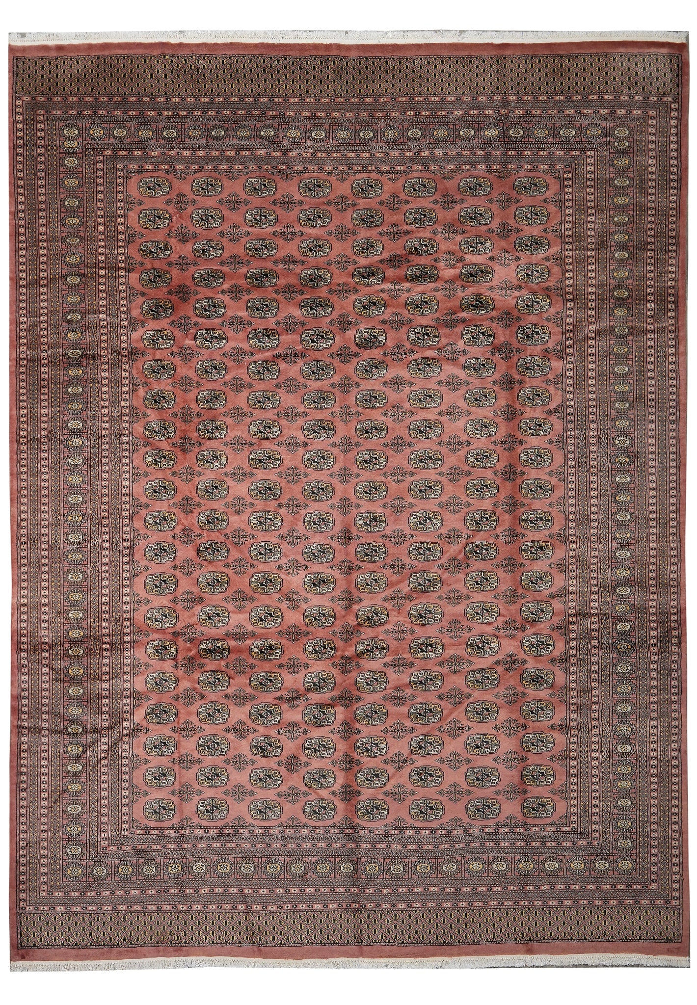 9 x 12.3 Handmade Bokhara Rug Rose Wool: 9 x 12.3 Handmade Bokhara Rug Rose Wool Free continental US Shipping Handmade Bokhara rug in a rose colorway, crafted from lustrous wool. This un-used rug offers a classic look with a soft sheen and s