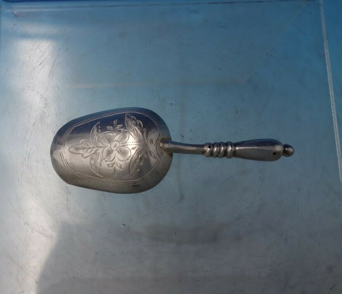 Russian .84 Silver Tea Caddy Spoon Engraved Flowers 3 3/8" (1 of 7)