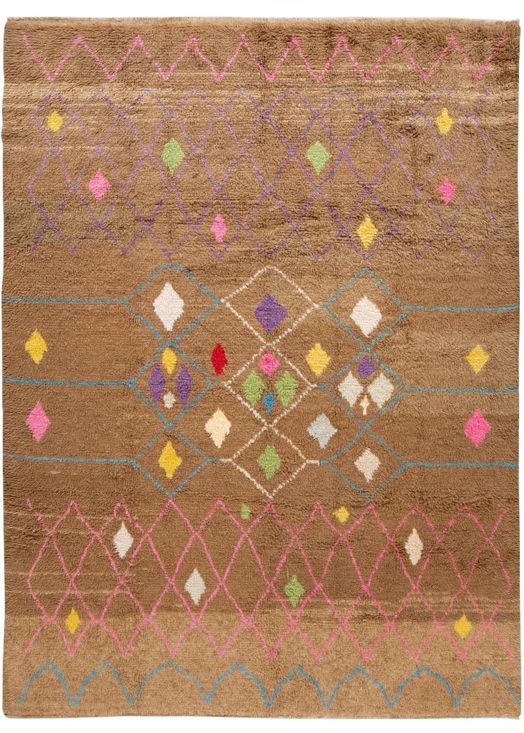 Hand-Knotted Wool Moroccan-Style Rug 10'3 x 14'1 Mid-Century Design: Hand-Knotted Wool Moroccan-Style Rug 10'3 x 14'1 Mid-Century Design Elevate your space with this stunning 21st Century Modern Moroccan-Style Wool Rug. Hand-knotted from high-quality wool, this beautif