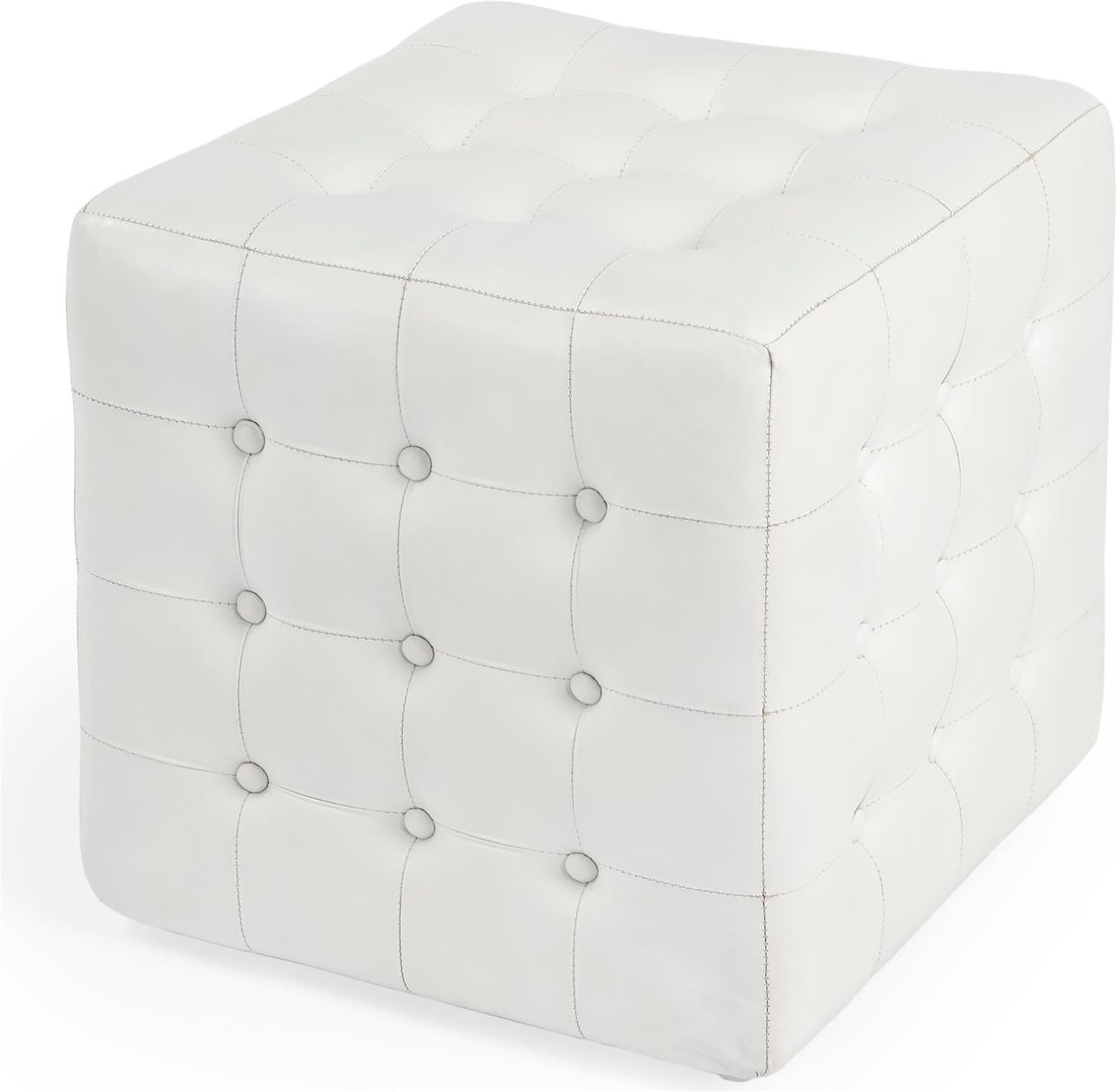 Butler Leon Ottoman White Leather Transitional Style 18x18 (1 of 7)