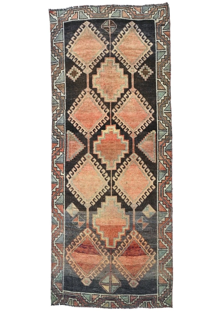 Handmade Vintage Floral Wool Runner Rug 3'6 x 7'8: Handmade Vintage Floral Wool Runner Rug 3'6 x 7'8 Enhance your space with this exquisite Handmade Antique Distressed Floral Oriental Runner Rug, perfect for hallways, kitchens, or bedrooms. Measuring 