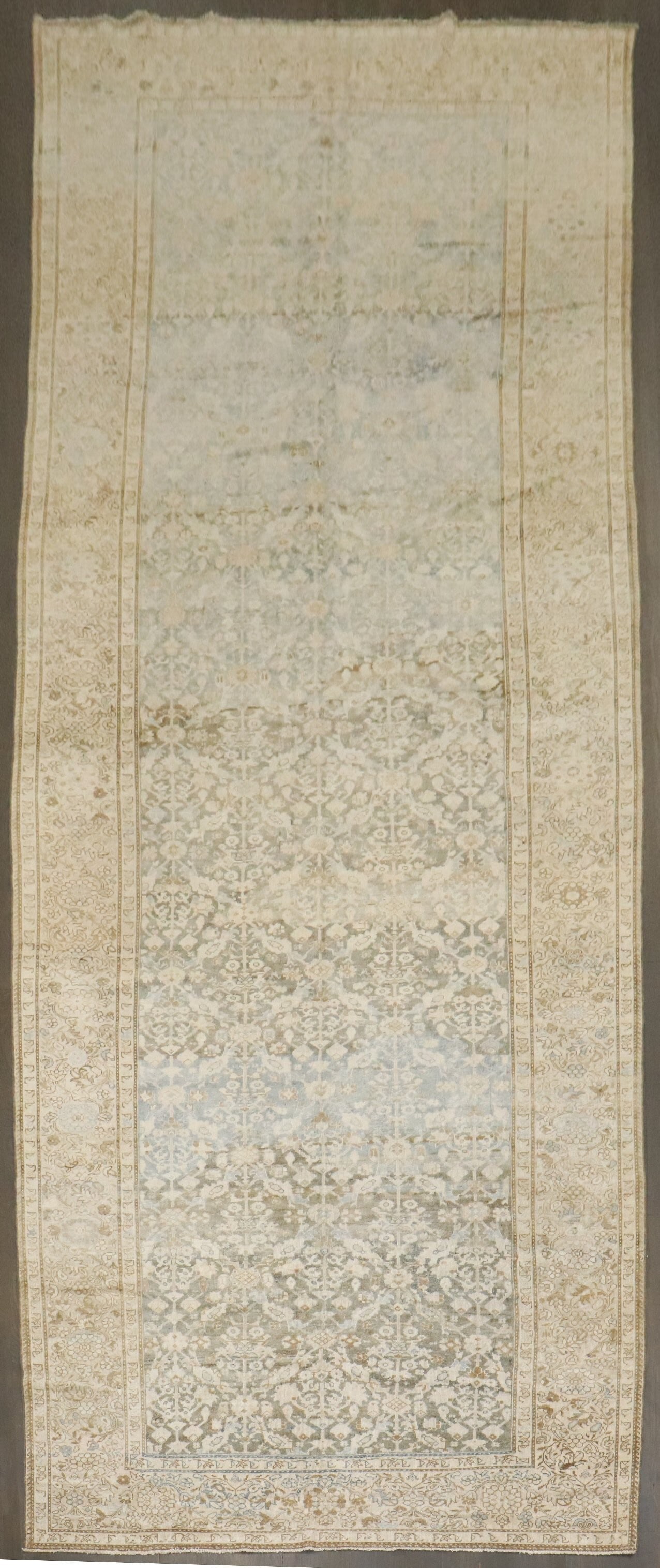6' 2" x 16' 10" Persian Malayer Gallery Rug: 6' 2" x 16' 10" Persian Malayer Gallery Rug Vintage Persian Malayer gallery corridor rug from the 1930s, featuring a neutral color palette and a long, narrow gallery format. This pre-owned piece combi