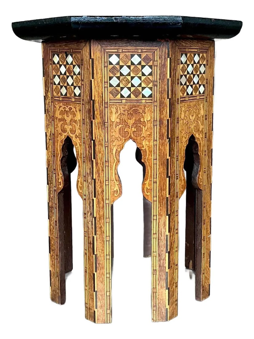 Vintage Boho Octagonal Inlay Drinks Table in Wood and Mother-of-Pearl (1 of 10)