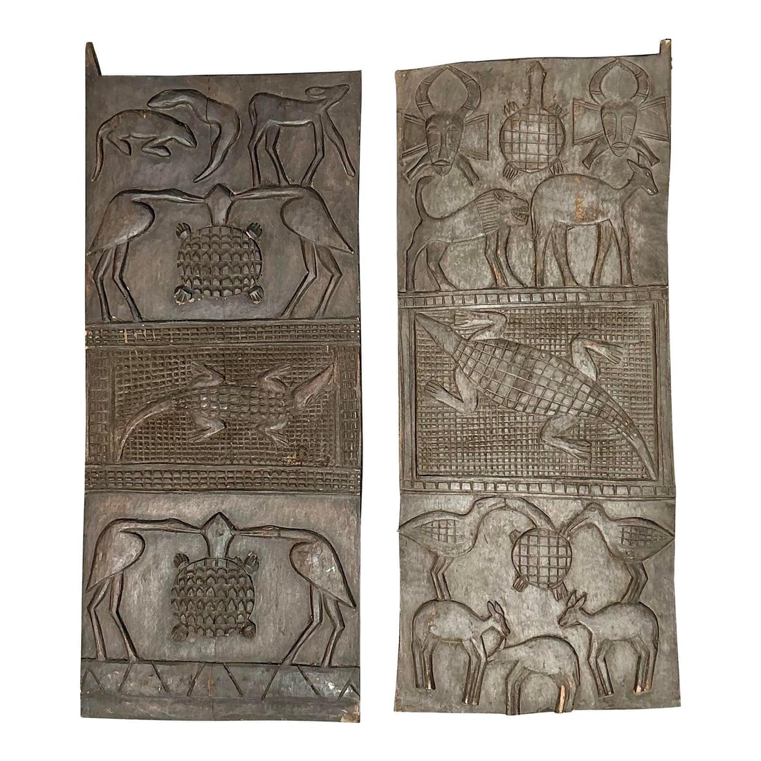 Vintage Boho Hand-Carved Wooden Panels Pair 16 x 48 Unique Decor (1 of 5)