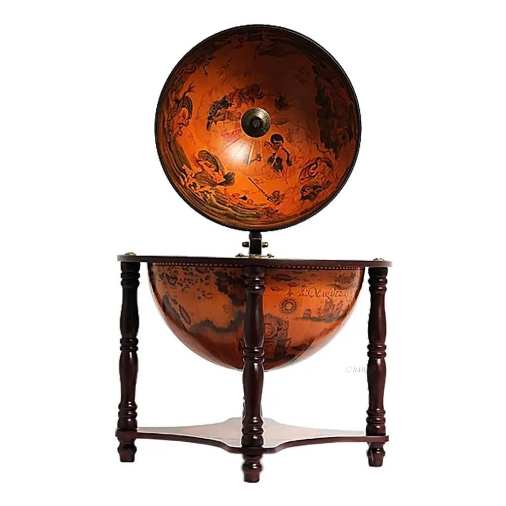 Mahogany Finish Four-Leg Globe Bar in Nautical Style (1 of 7)
