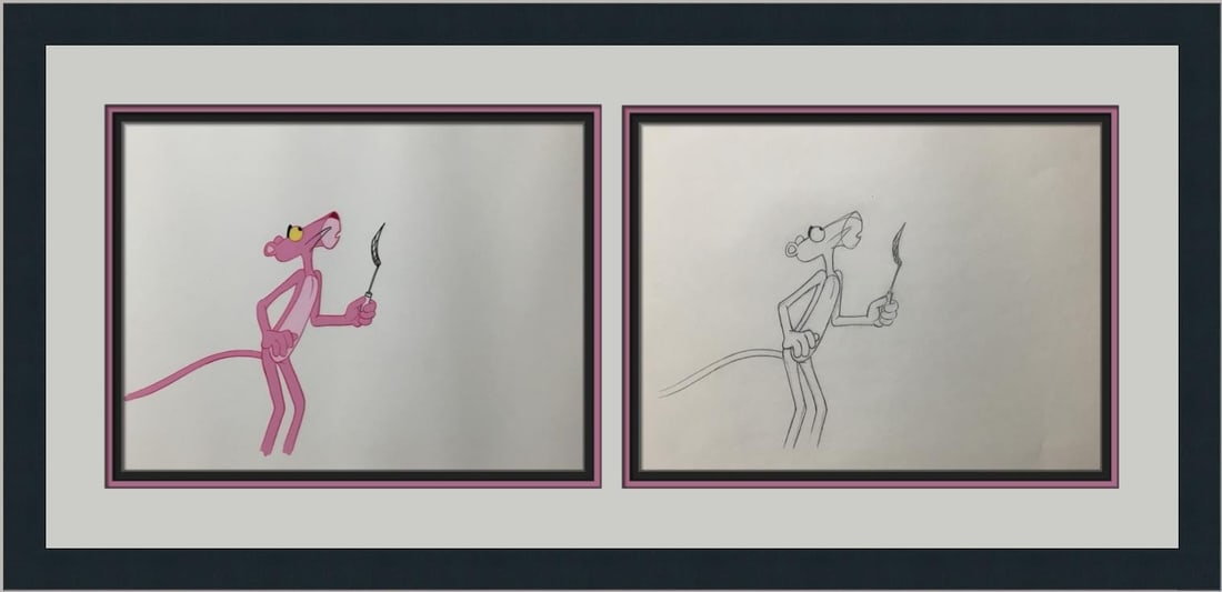 Hand Painted Pink Panther Animation Cel Fly Swatter Scene Custom Framed 1969 (1 of 5)